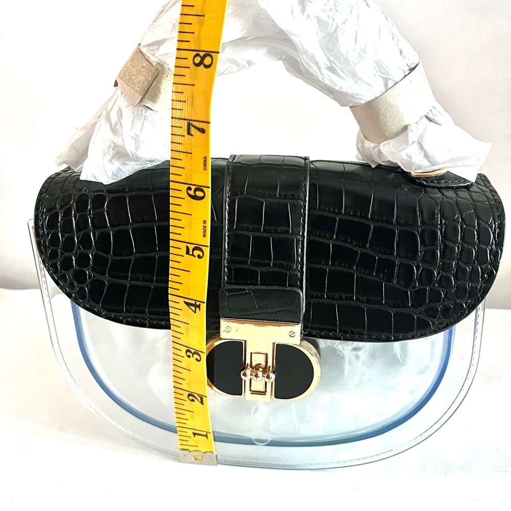 Clear Crossbody with Black Croc-embossed  Accents and Gold Turn Lock - New - Picture 10 of 10